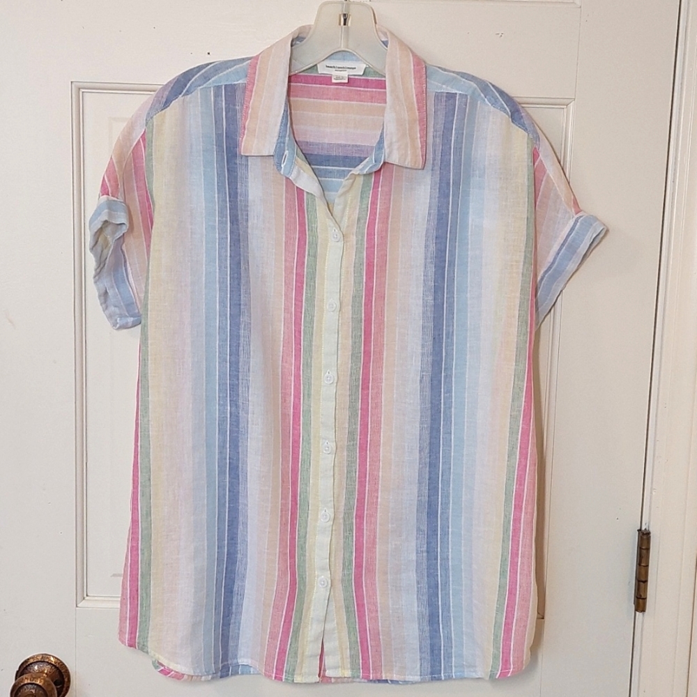 beachlunchlounge Pastel Multi-Stripe Button Down Shirt
